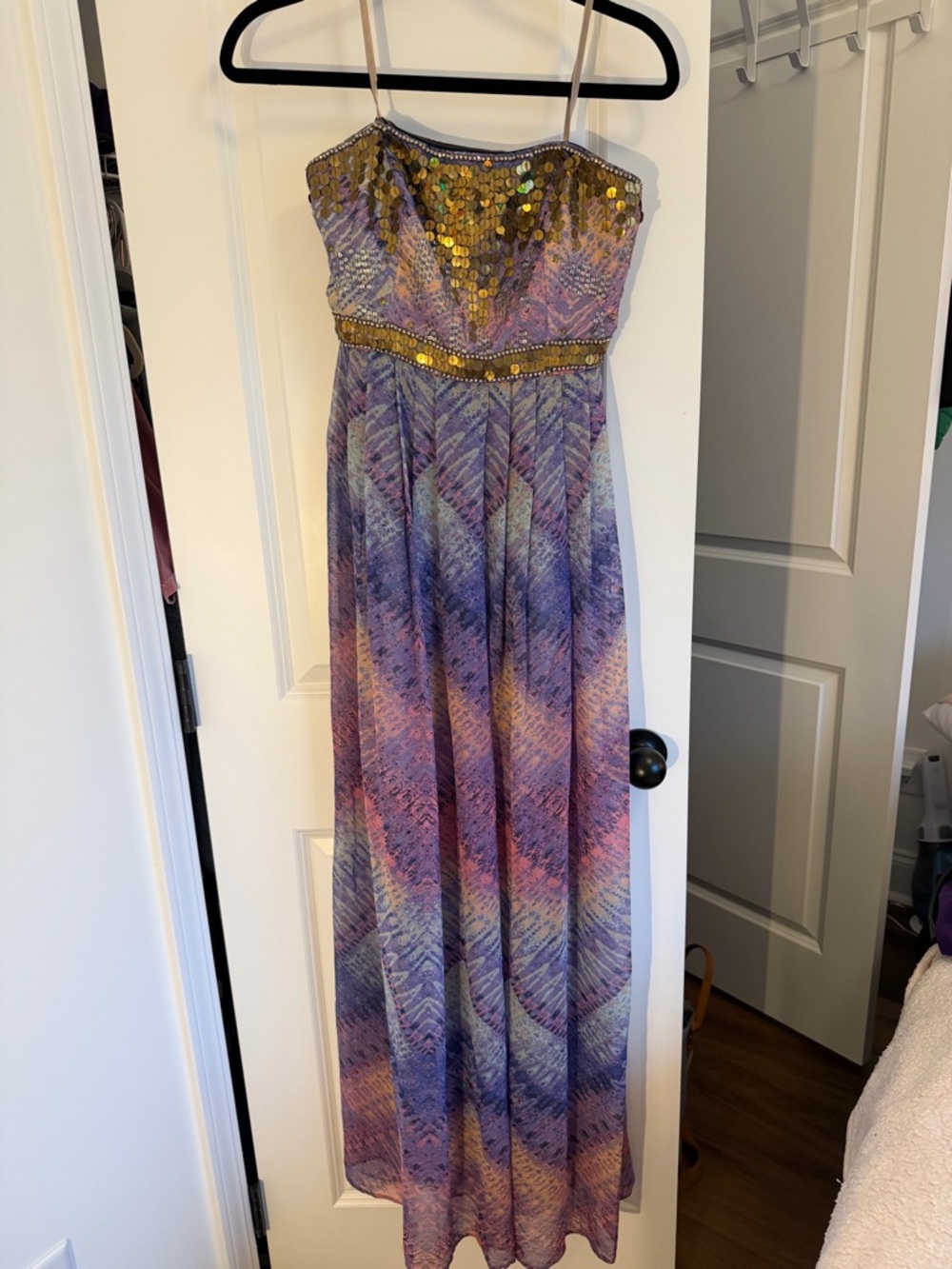 Ecote Strapless Maxi Dress in Purple and Gold